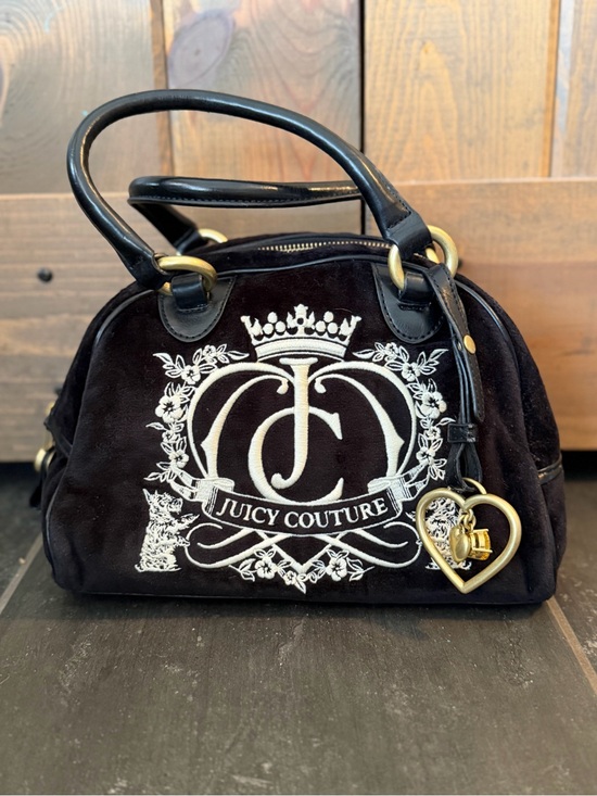 Juicy Couture Handbags - Juicy Couture Black Velvet Logo Satchel with Heart Charm